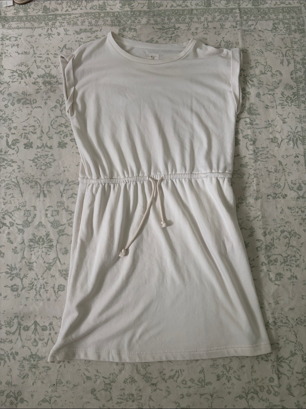 Lou & Grey Off White Jersey Knit Drawstring Waist Mini Dress